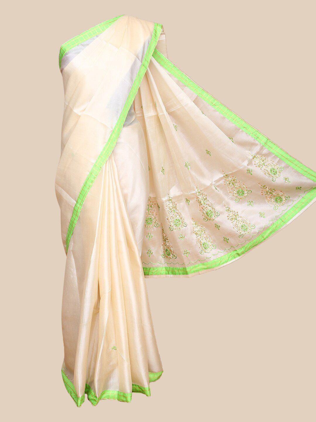 the chennai silks beige & green embroidered saree