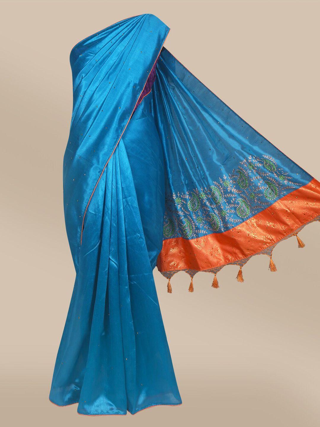 the chennai silks blue embellished embroidered fusion banarasi saree
