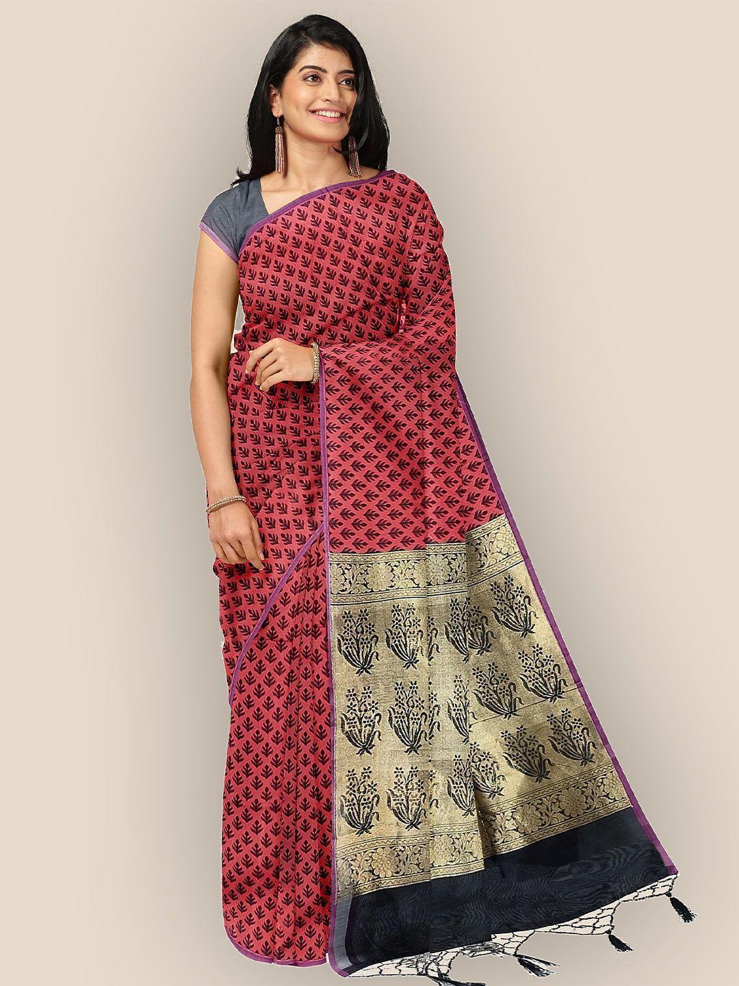 the chennai silks ethnic motifs printed silk cotton maheshwari saree