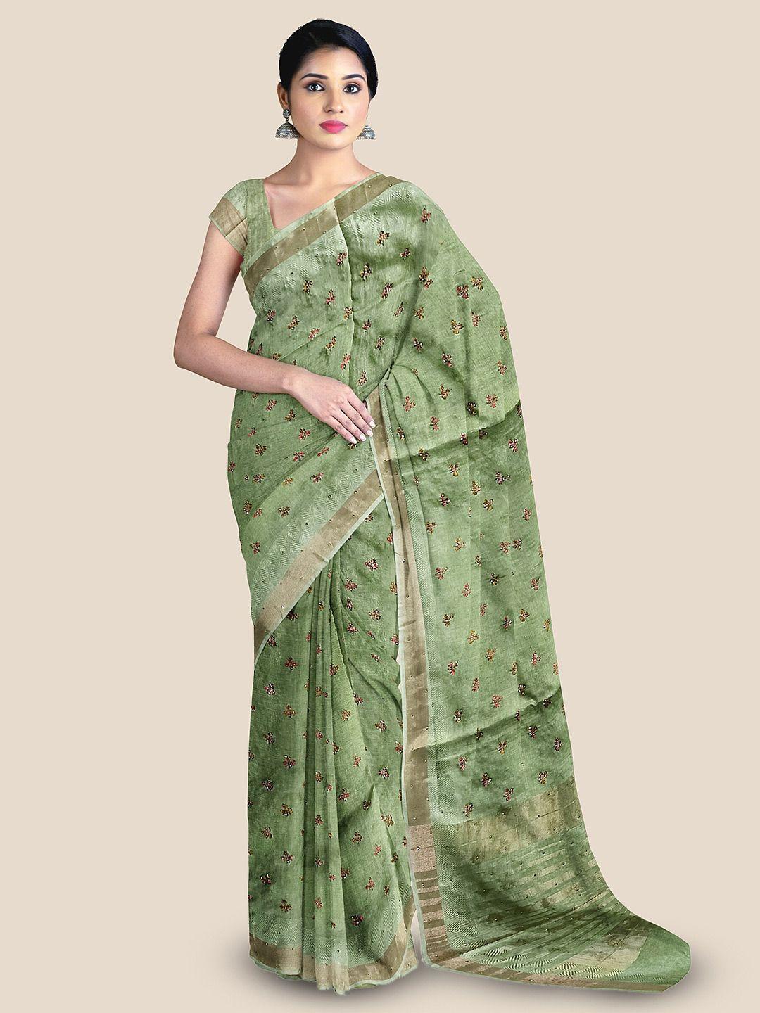 the chennai silks floral embroidered beads and stones jute cotton saree
