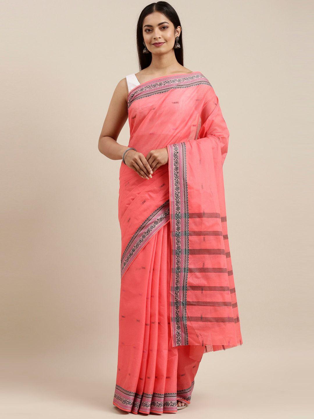 the chennai silks pink & black ethnic motifs pure cotton saree