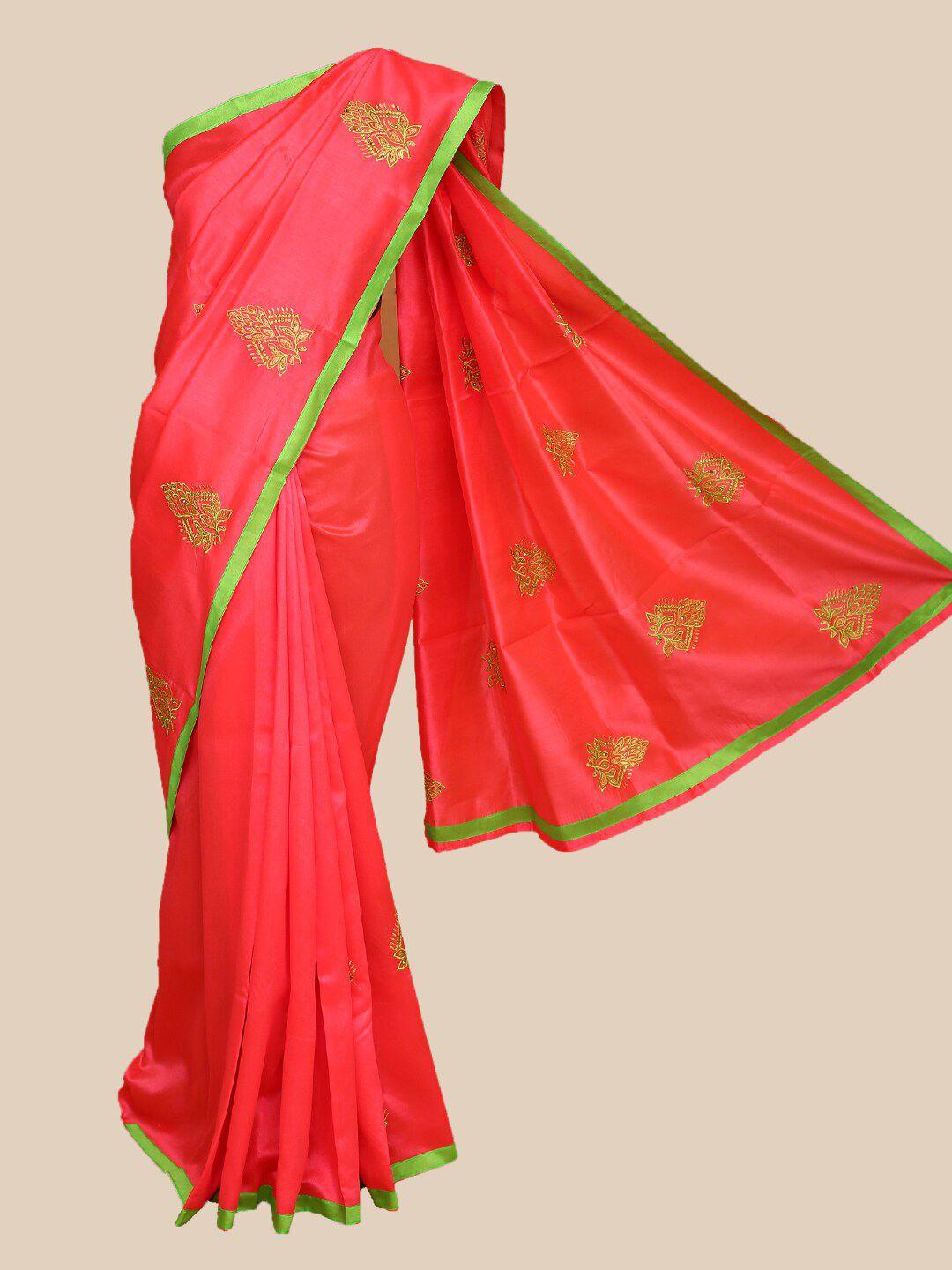 the chennai silks pink & green ethnic motifs dupion silk banarasi saree