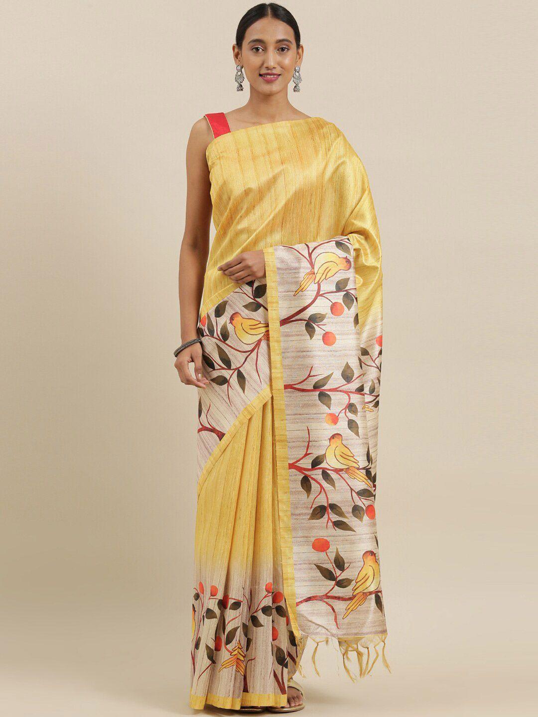 the chennai silks yellow floral printed saree