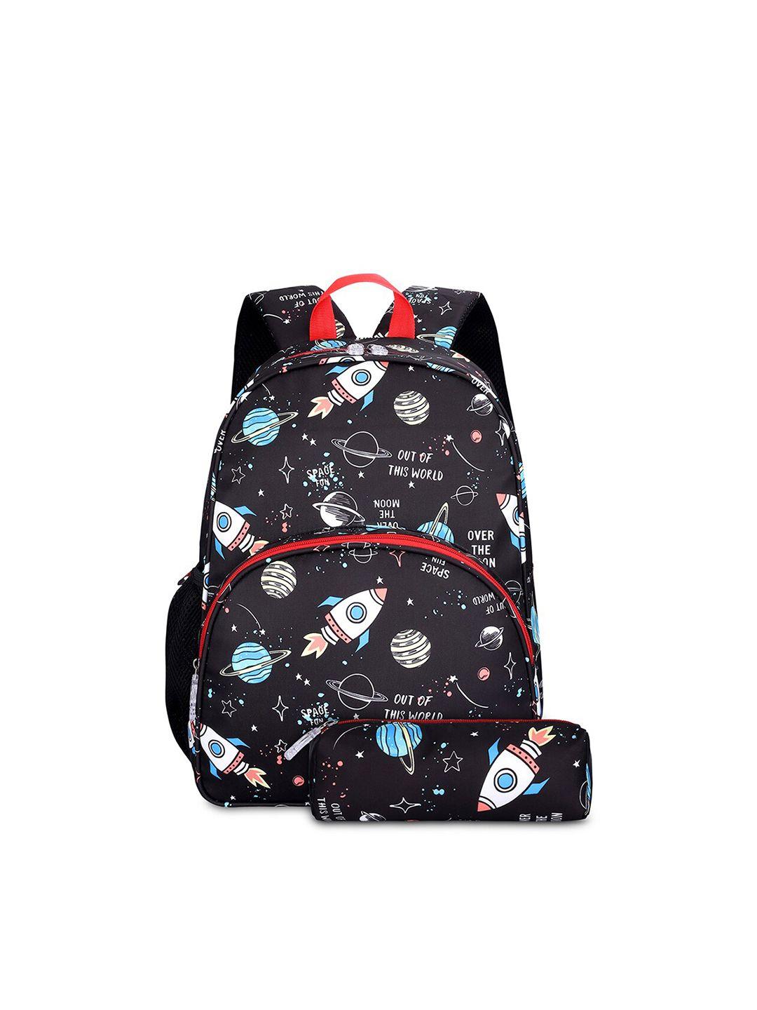 the clownfish kids cosmic critters printed water resistant ergonomic backpack with pouch