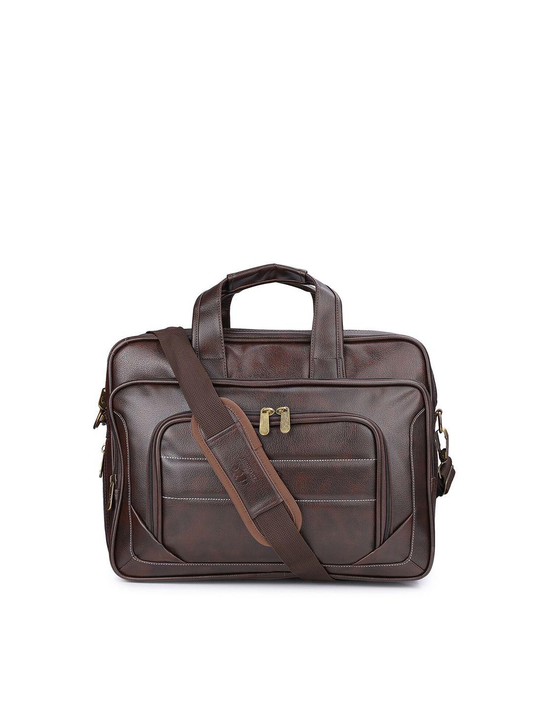 the clownfish unisex coffee brown faux leather expandable laptop bag