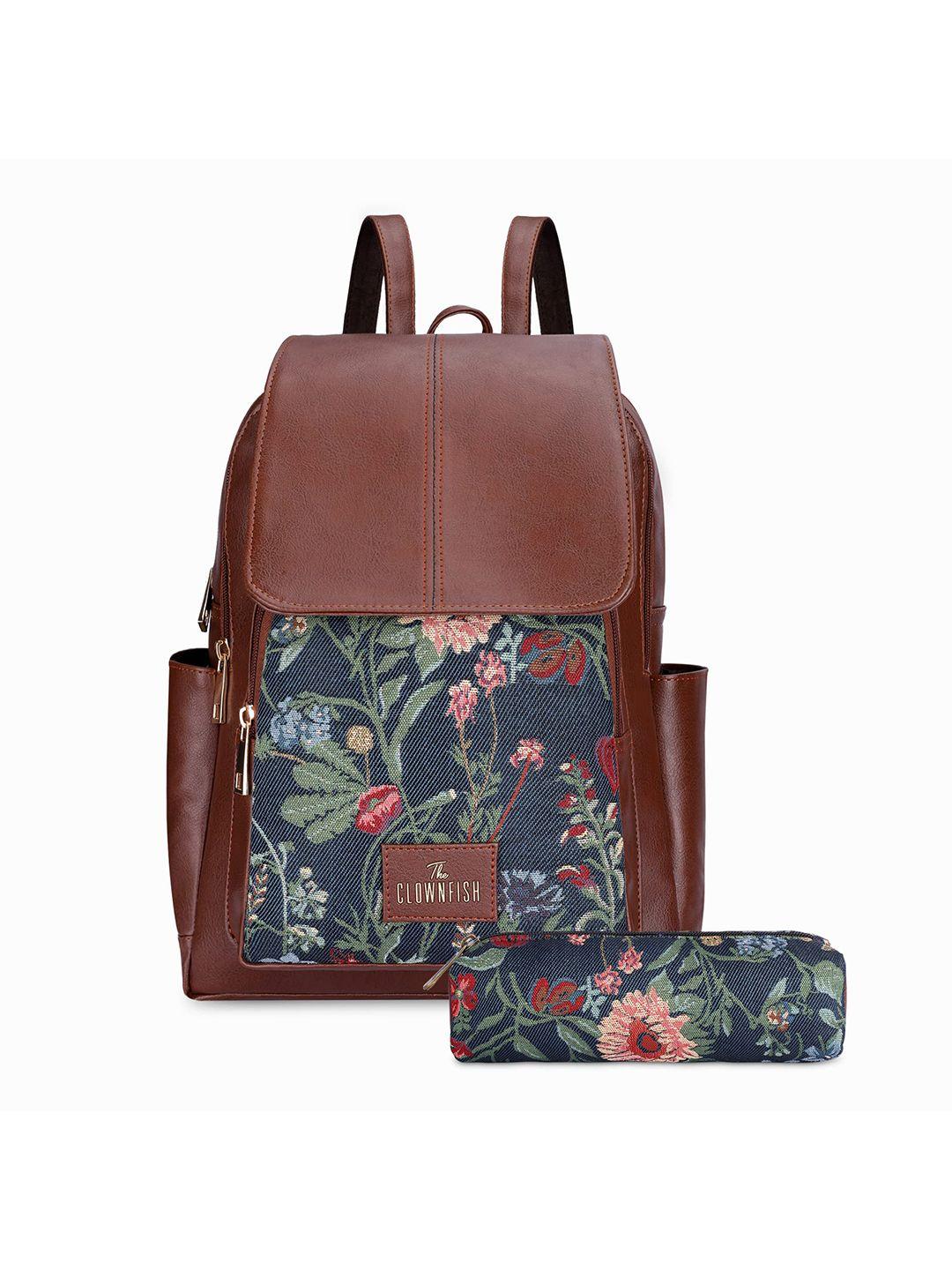 the clownfish women floral printed backpack with zip pouch