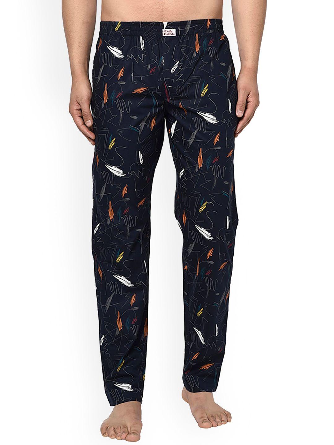 the daily outfits men navy blue printed cotton lounge pants