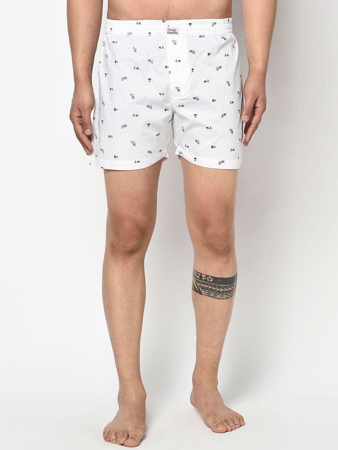the daily outfits men white printed pure cotton bicycle boxer