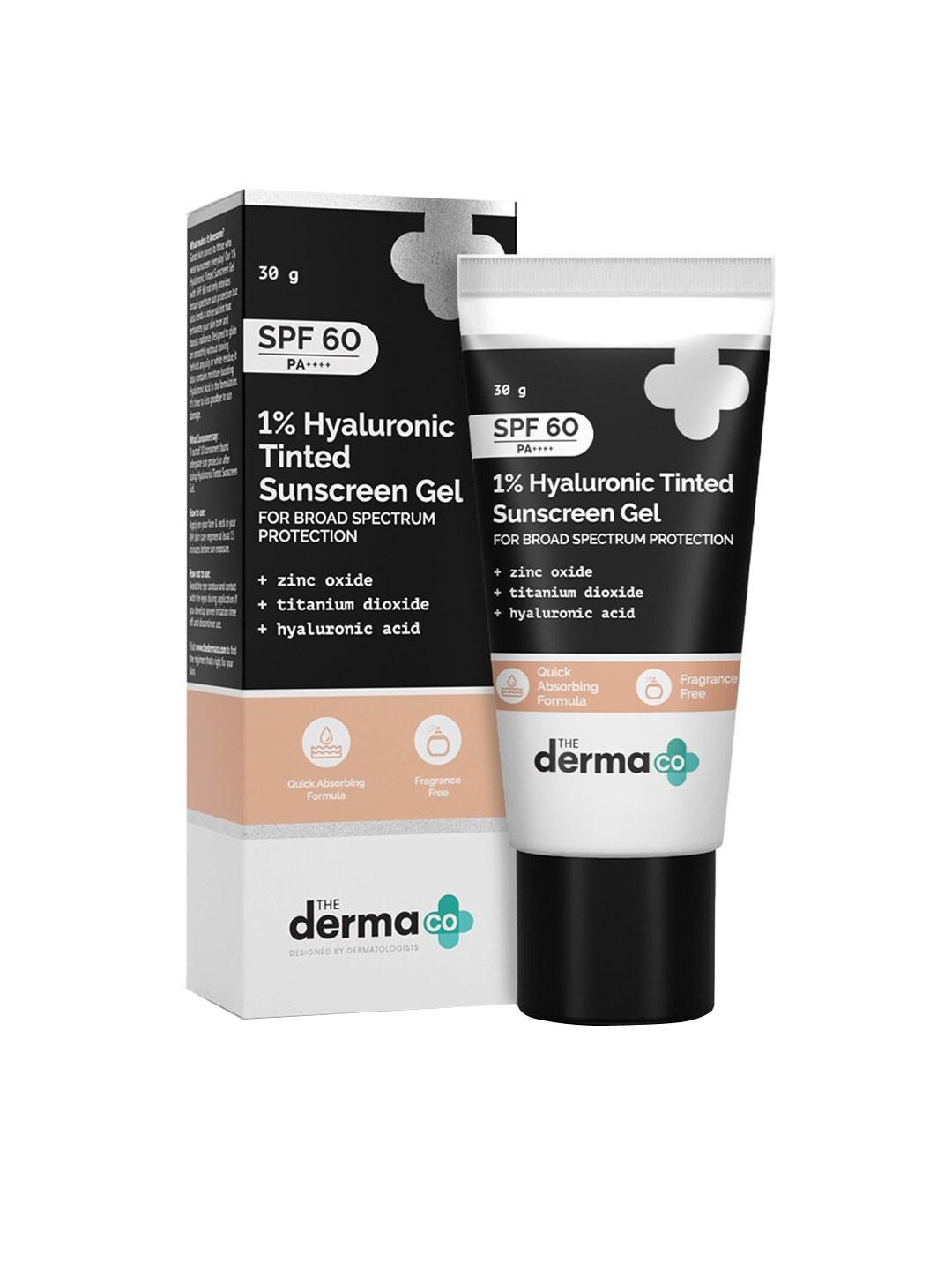 the derma co. 1% hyaluronic spf 60 pa++++ tinted sunscreen gel with no white cast - 30g