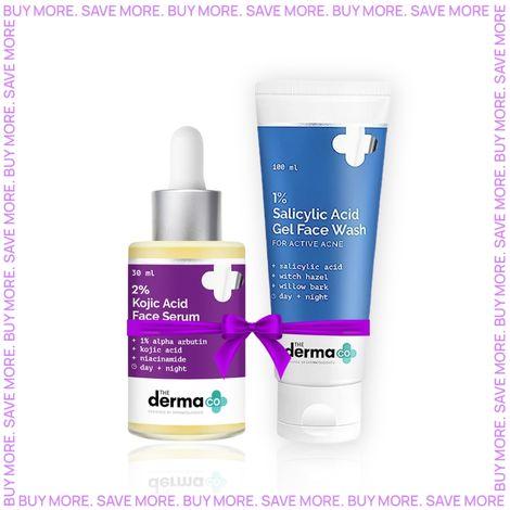 the derma co.2% kojic acid face serum with 1% alpha arbutin & niacinamide for dark spots and pigmentation (30 ml) + the derma co.1% salicylic acid gel face wash with salicylic acid & witch hazel for active acne - 100 ml