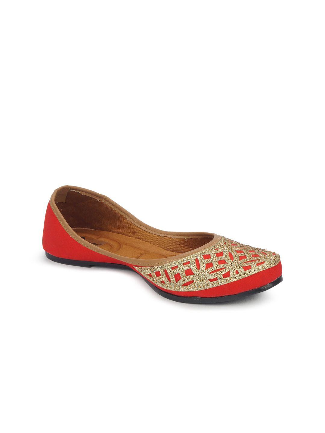 the desi dulhan women red embellished leather party ballerinas flats