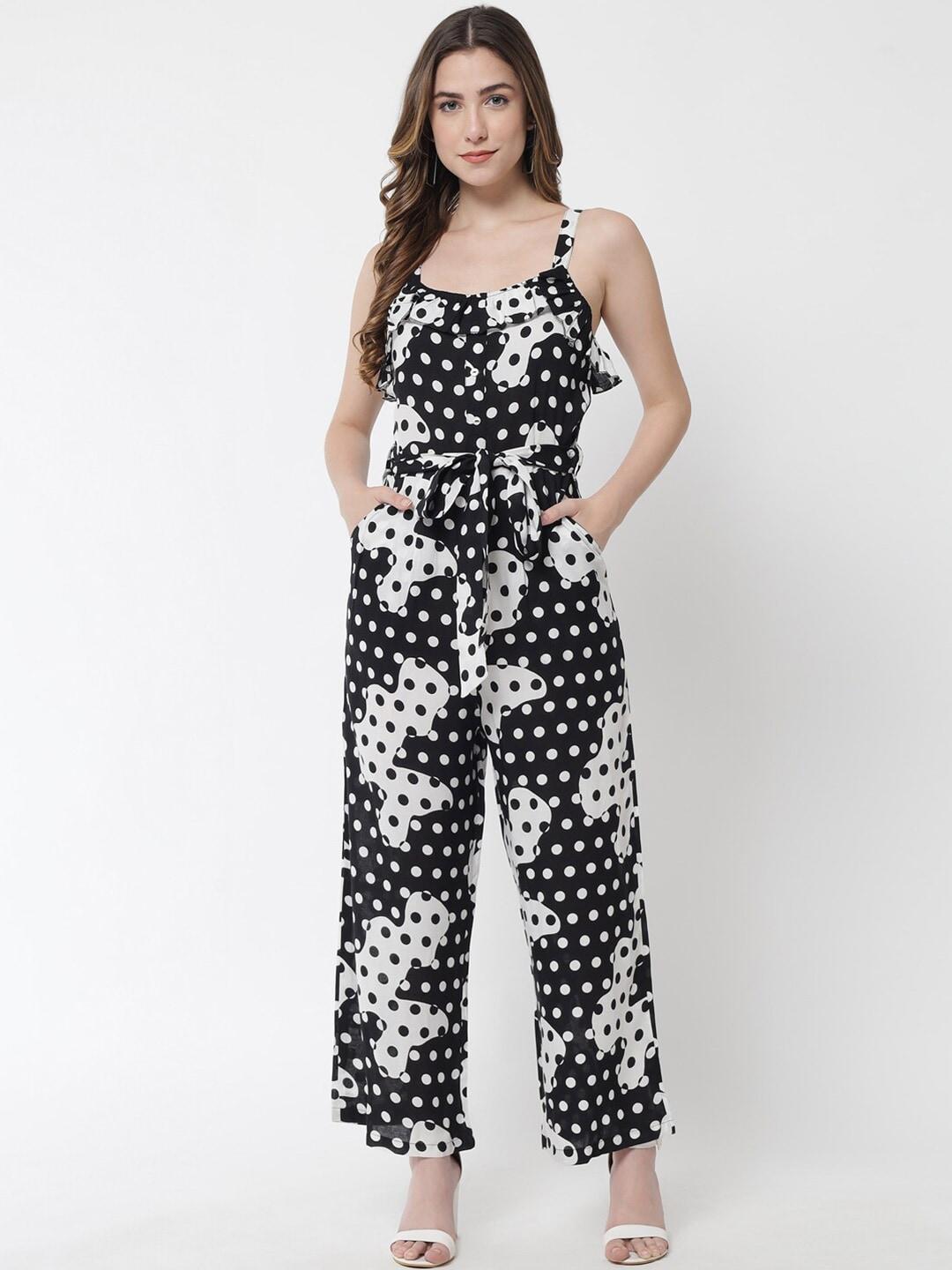 the dry state black & white polka dots printed cotton basic jumpsuit