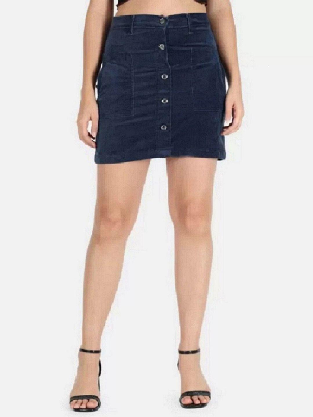 the dry state blue mid-rise a-line corduroy mini skirt
