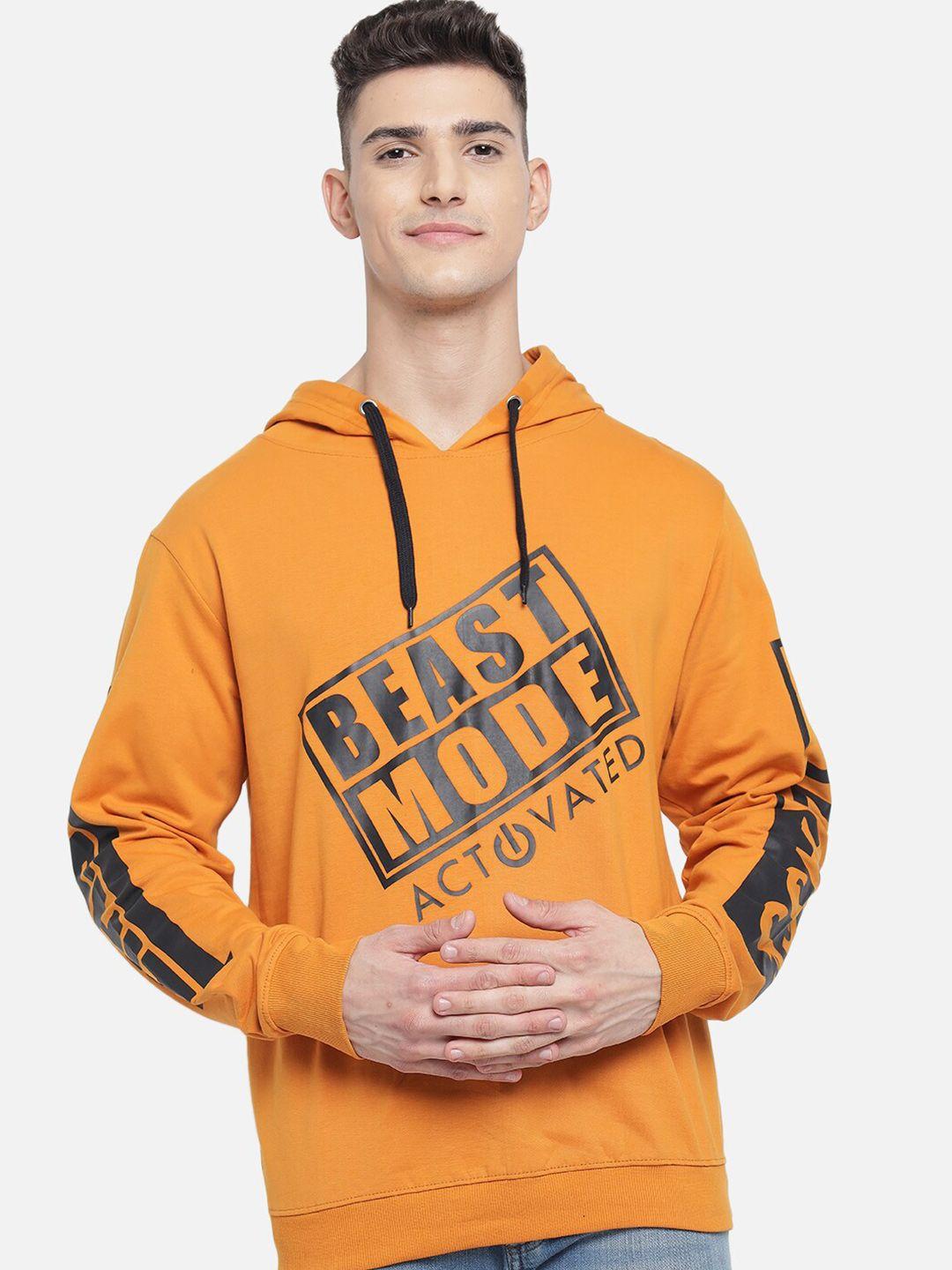the dry state men orange printed hooded sweatshirt