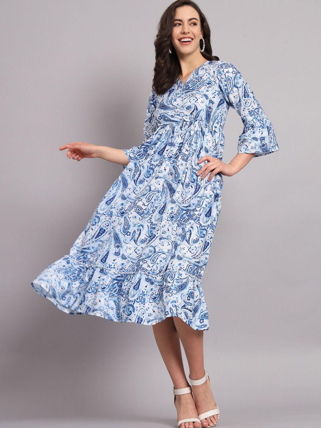 the dry state paisley print bell sleeve midi dress