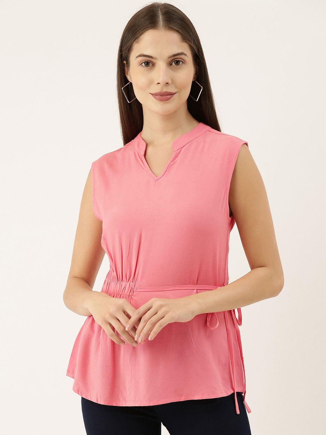 the dry state pink mandarin collar a-line top