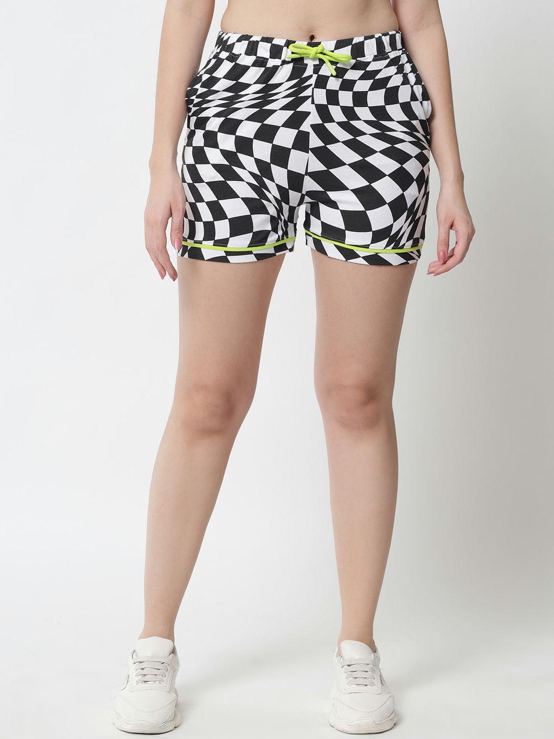 the dry state women black checked high-rise sports shorts