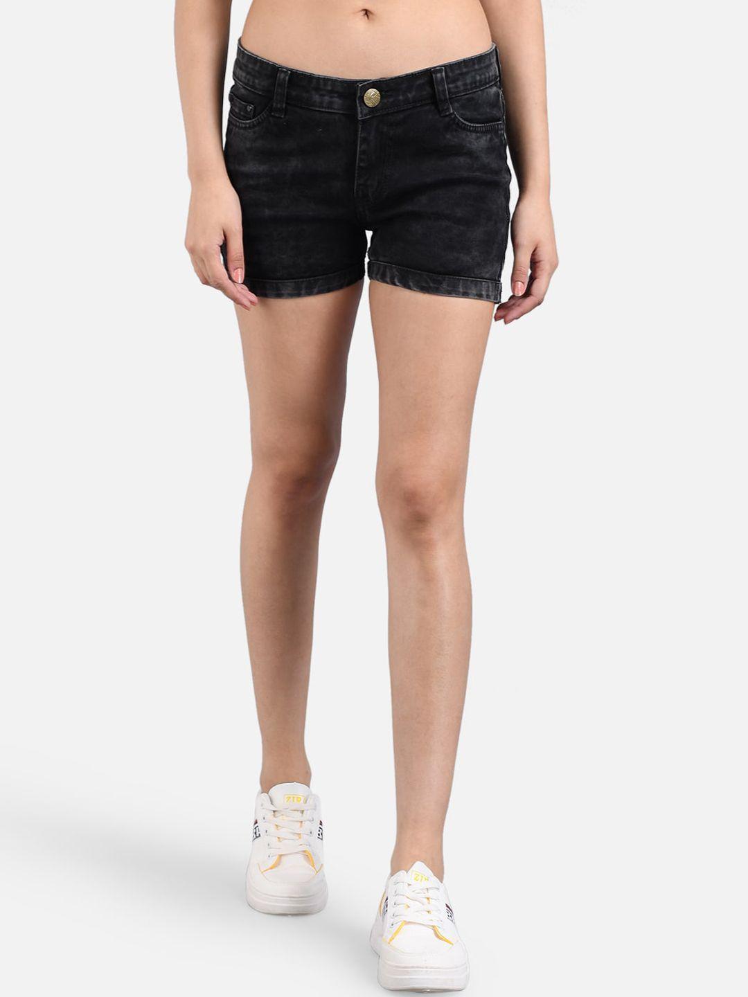 the dry state women black solid regular fit denim shorts