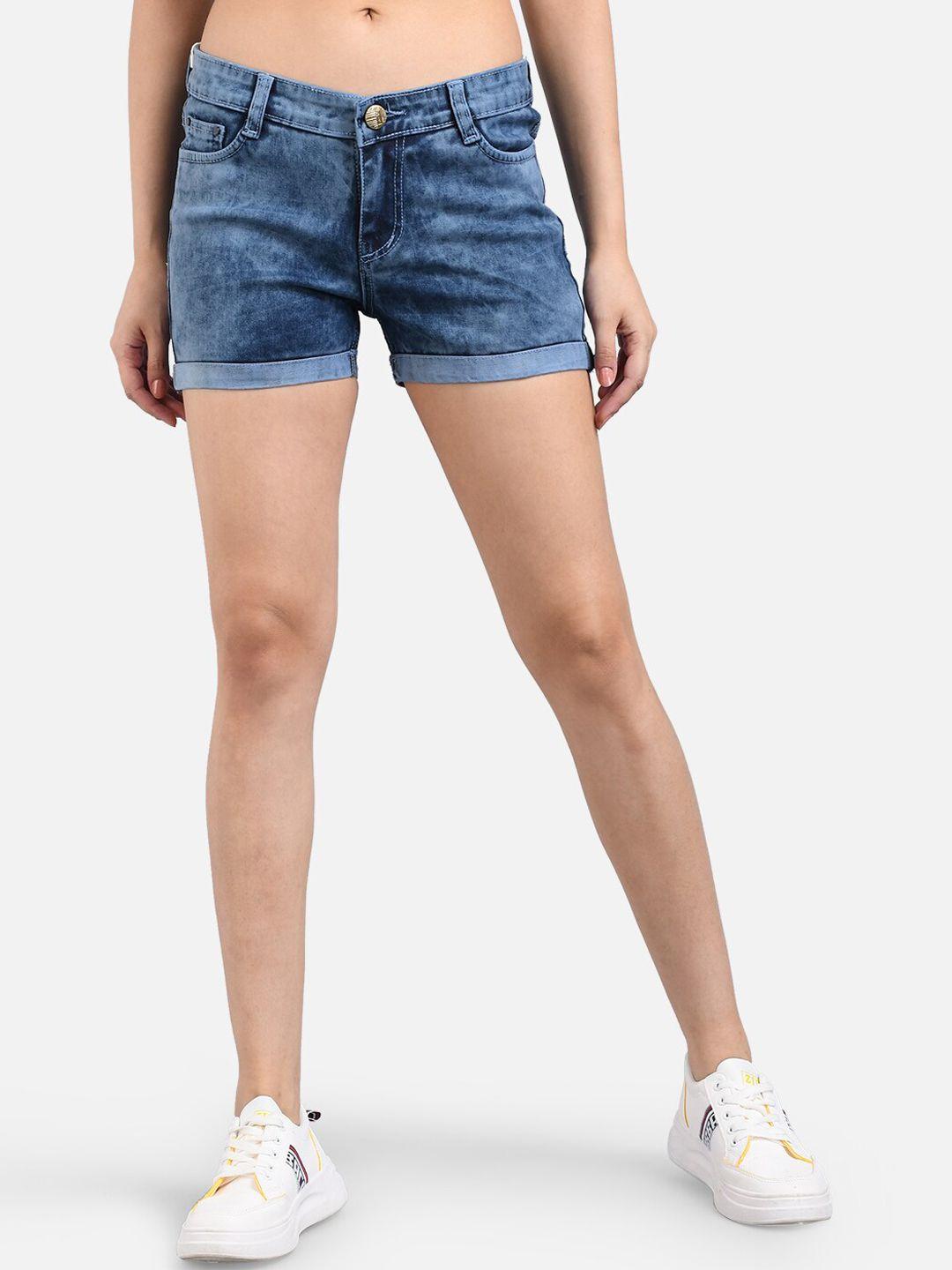 the dry state women blue washed regular fit denim shorts
