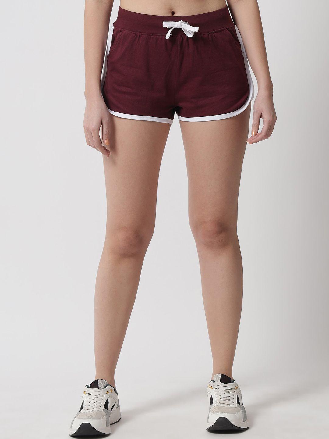 the dry state women maroon slim fit cotton shorts