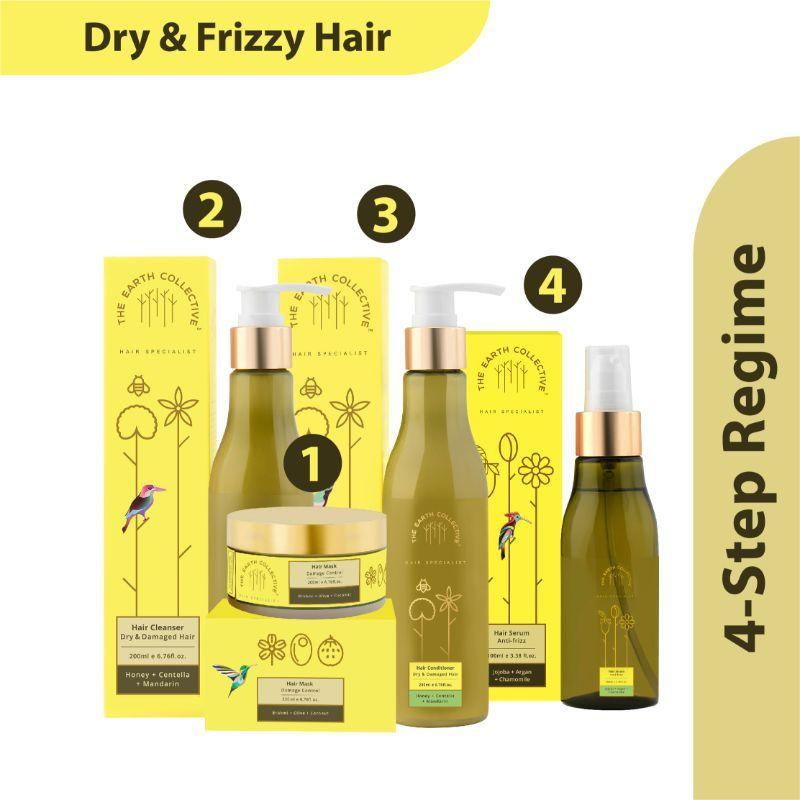 the earth collective dry and frizzy hair regime - shampoo + conditioner & hair serum