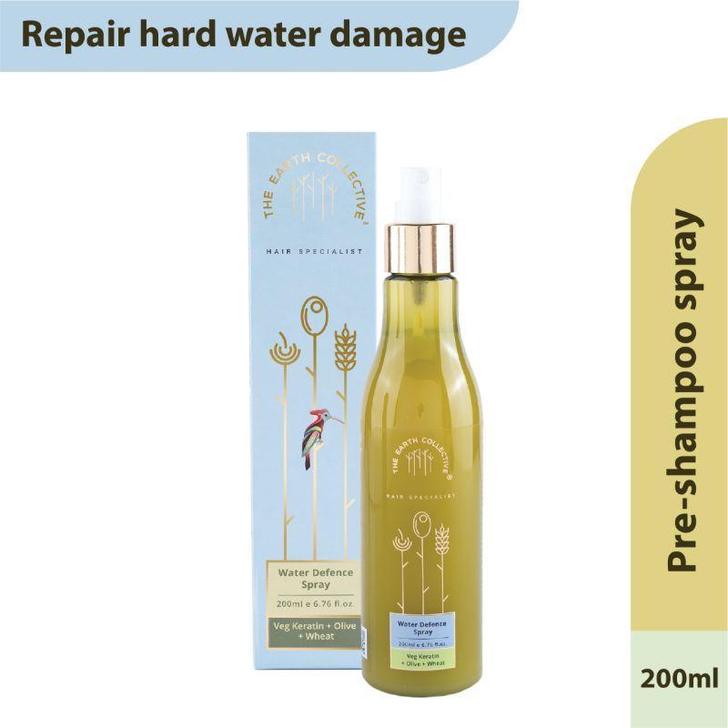 the earth collective water defence spray for pre shampoo protection against hard water