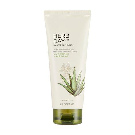 the face shop herb day cleansing foam 170 ml | face wash with aloe and green tea extracts | face wash for dry skin | face wash that hydrates skin & maintains ph level | korean skin care products