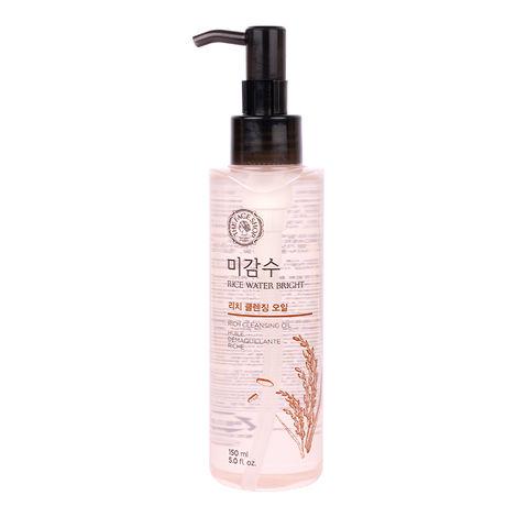 the face shop rice water bright rich cleansing oil with rice water to brighten the skin soap wort for deep cleansing moringa oil for moisturization, remove heavy makeup and impurities, 150ml