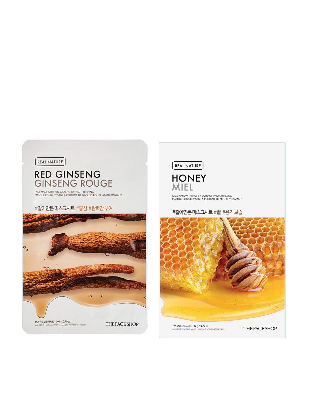 the face shop set of real nature red ginseng & honey face masks