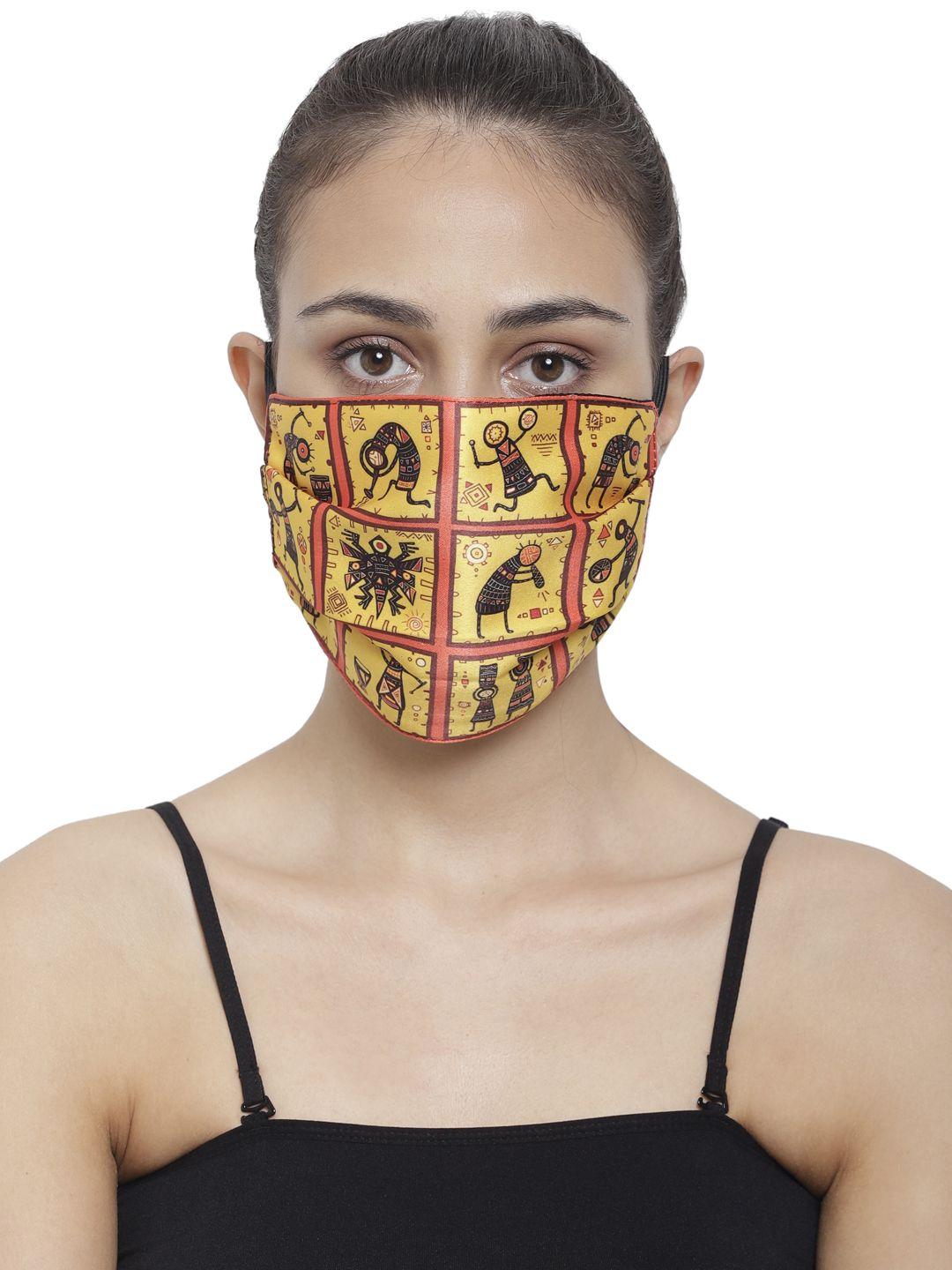 the house of tara unisex yellow printed 3-ply reusable wrinkle-free outdoor fabric mask