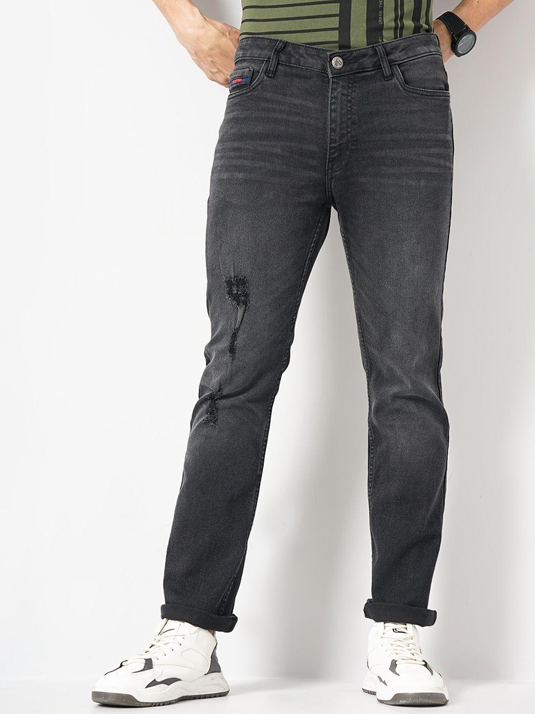 the indian garage co men black mid-rise bootcut low distress heavy fade stretchable jeans
