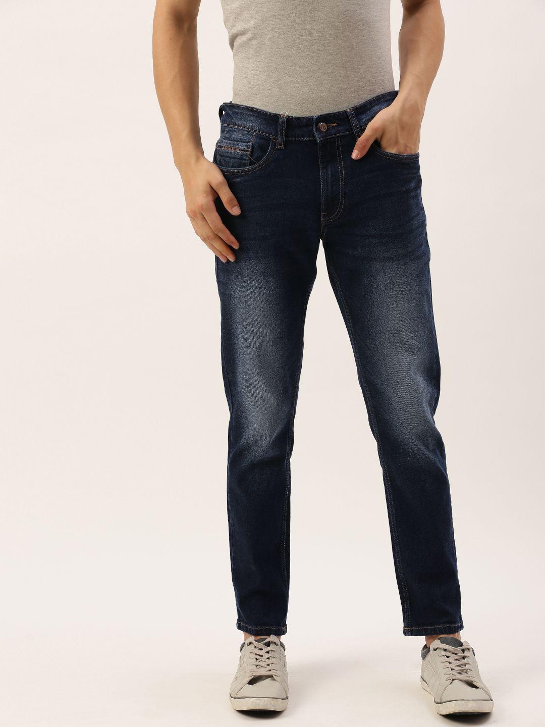 the indian garage co men blue slim fit mid-rise clean look jeans