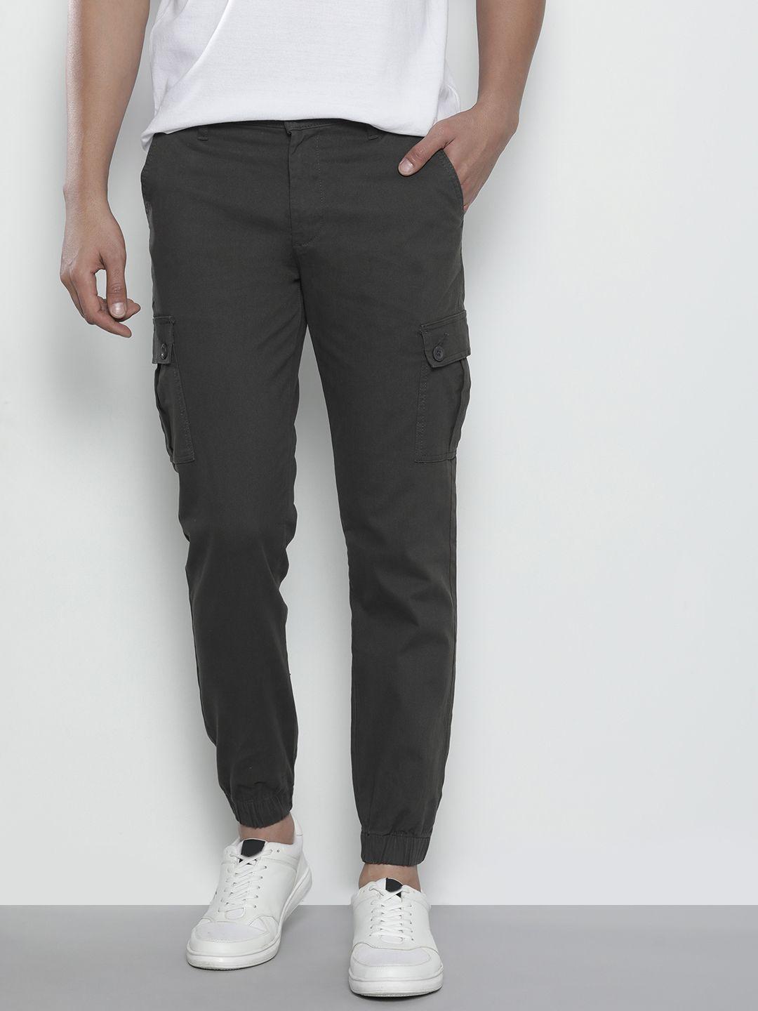 the indian garage co men charcoal grey slim fit cargos trousers