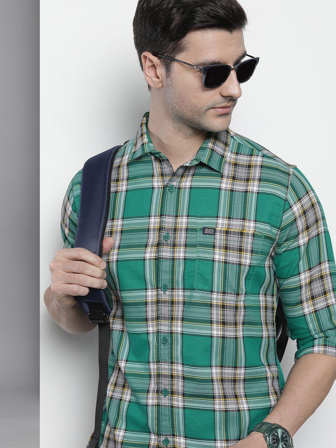 the indian garage co men green comfort checked casual shirt