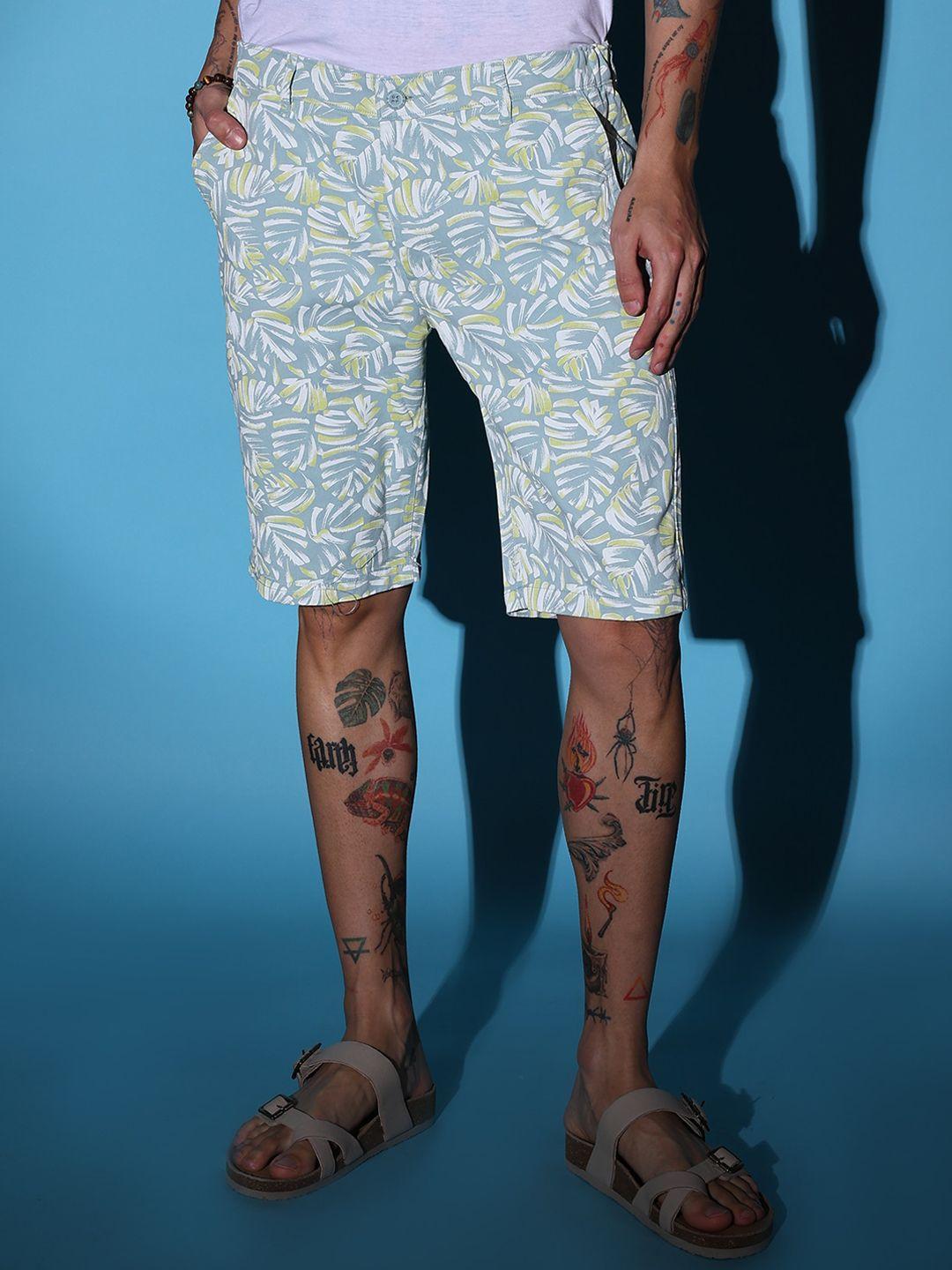 the indian garage co men green floral printed slim fit outdoor shorts