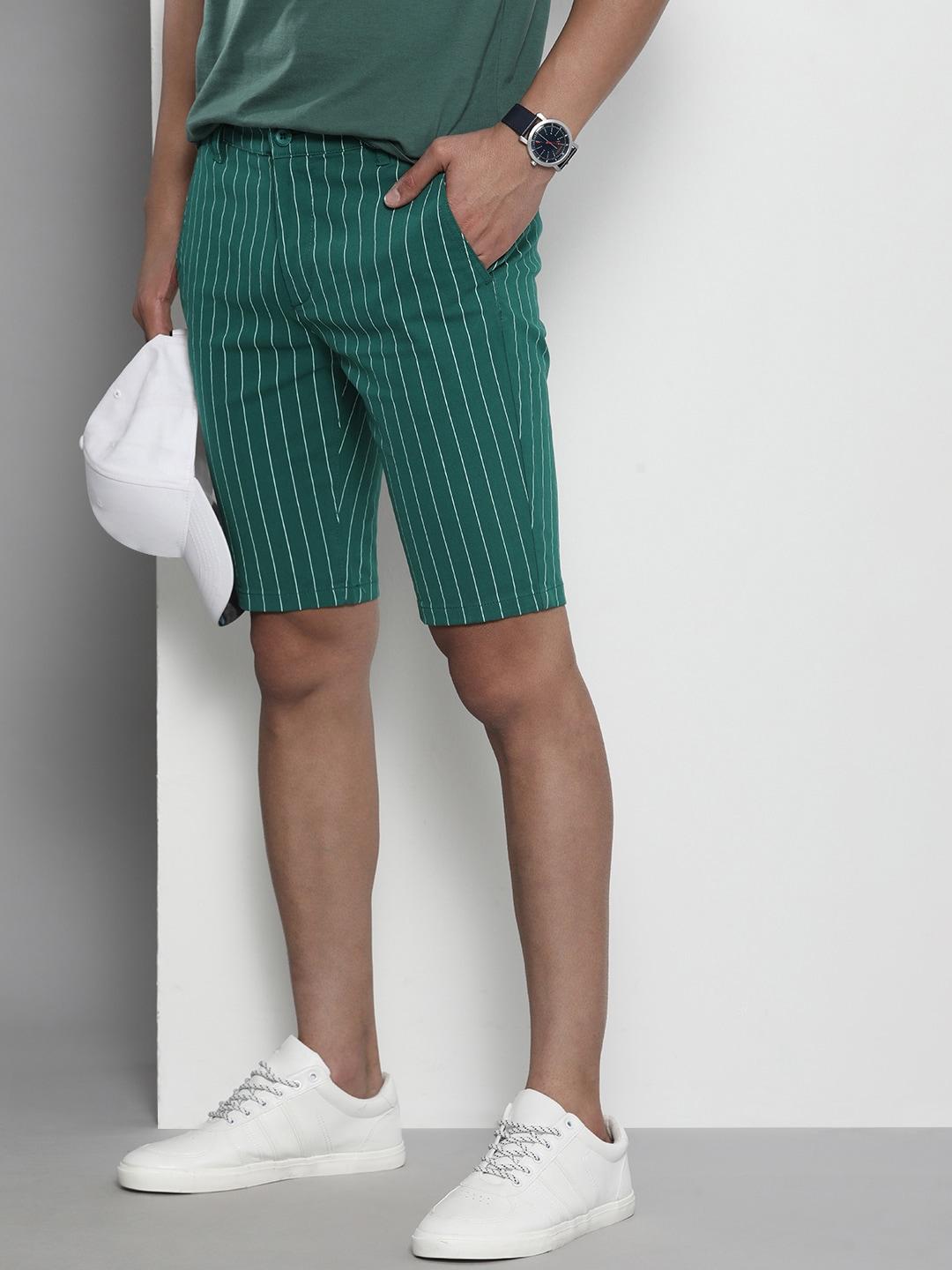 the indian garage co men green striped slim fit chino shorts