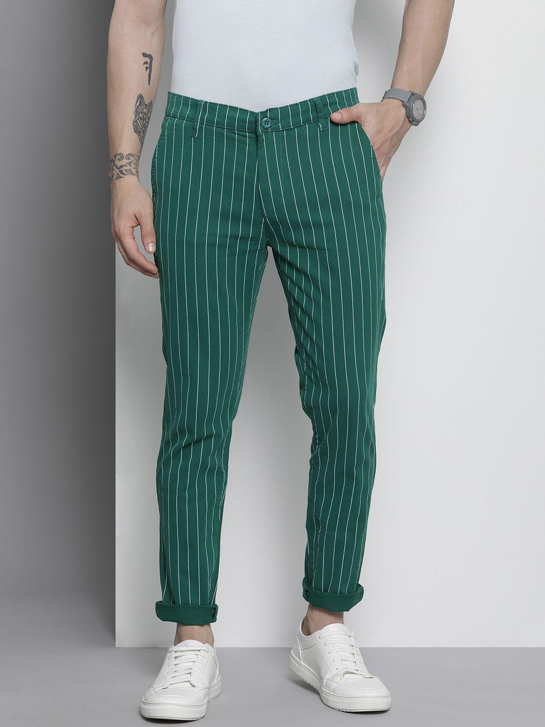 the indian garage co men green striped slim fit chinos