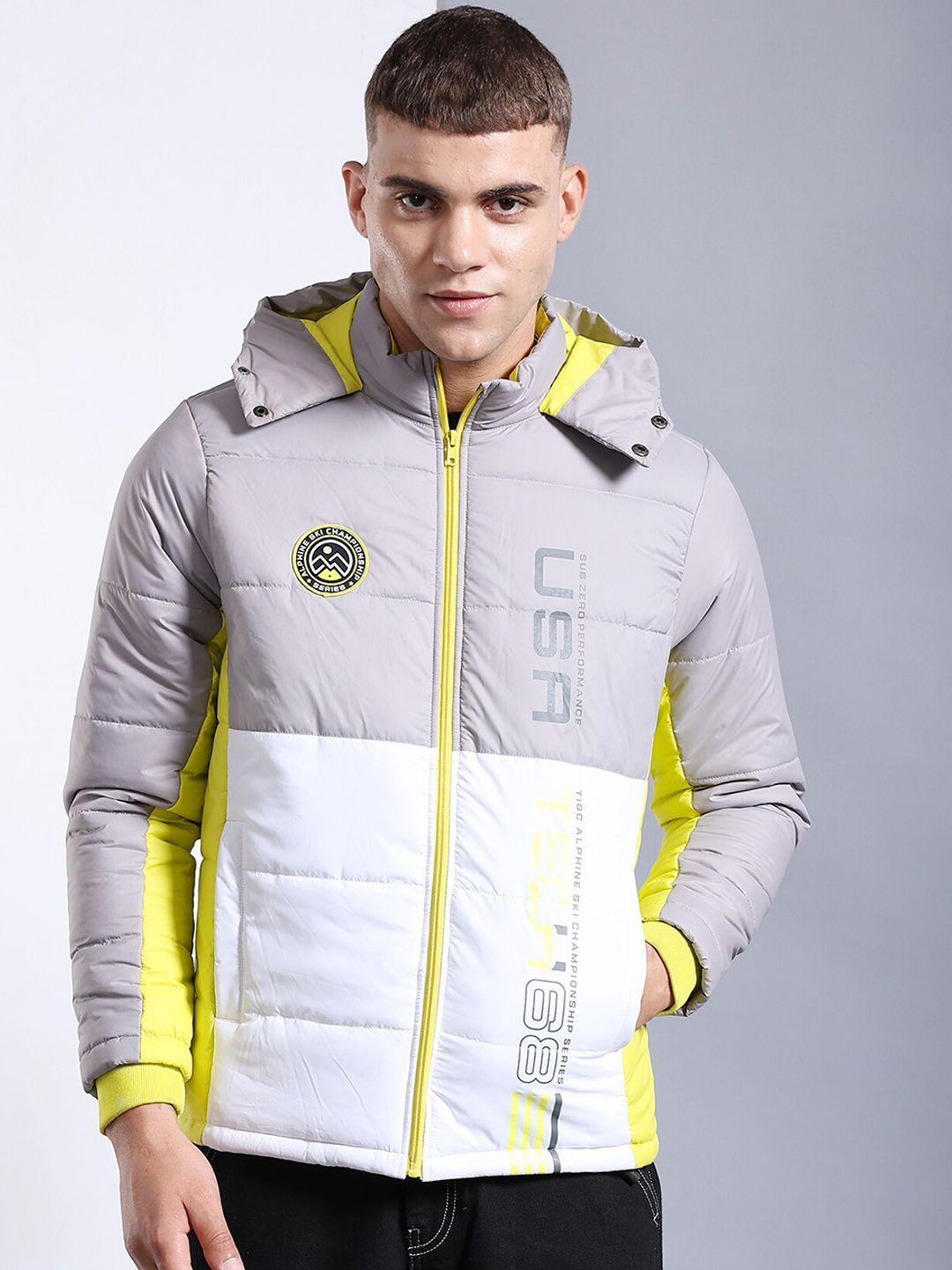 the indian garage co men grey outdoor bomber with patchwork jacket