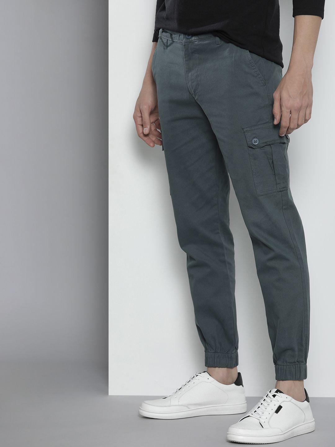 the indian garage co men grey slim fit cargos trousers