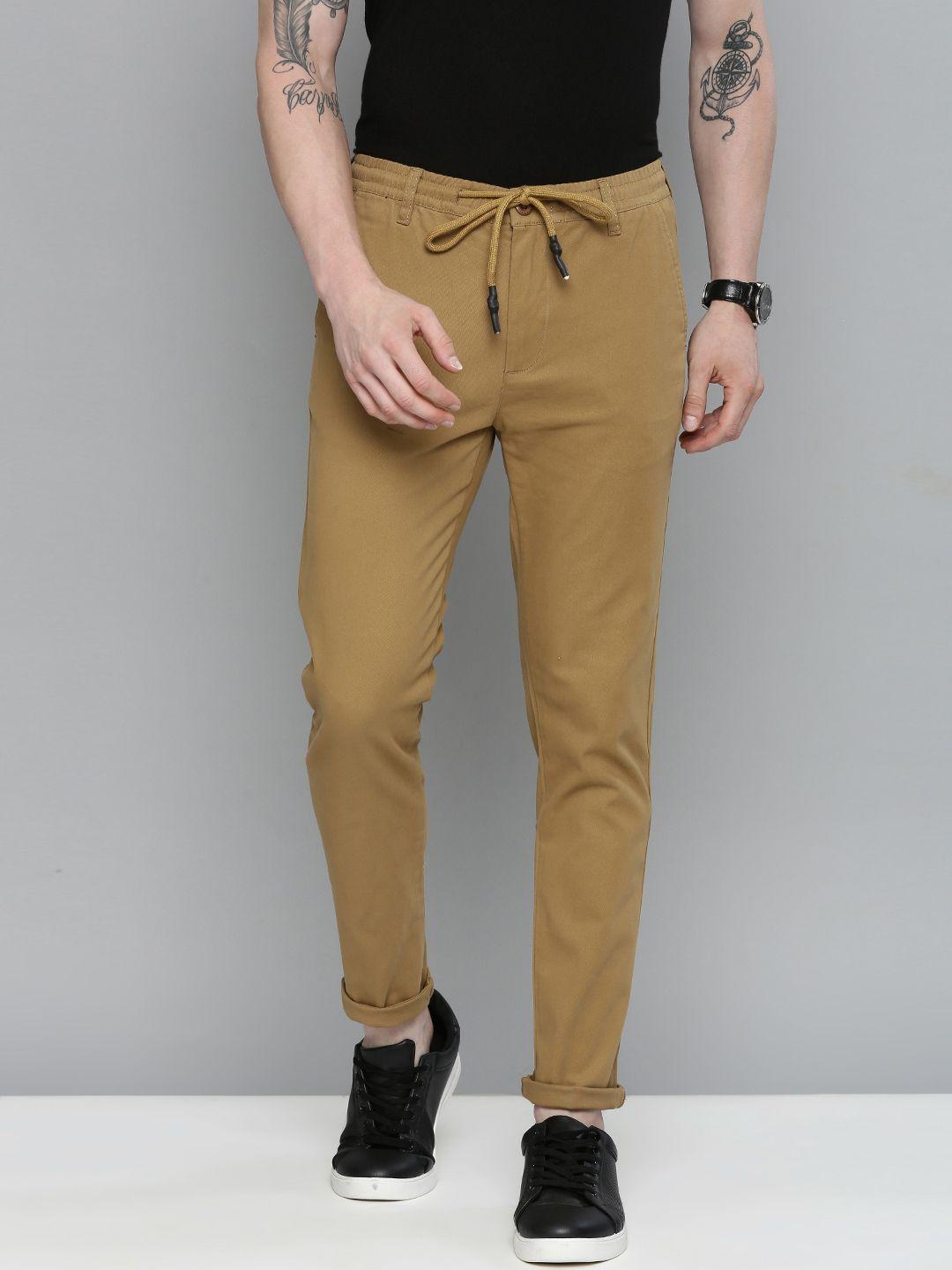 the indian garage co men khaki slim fit chinos trousers