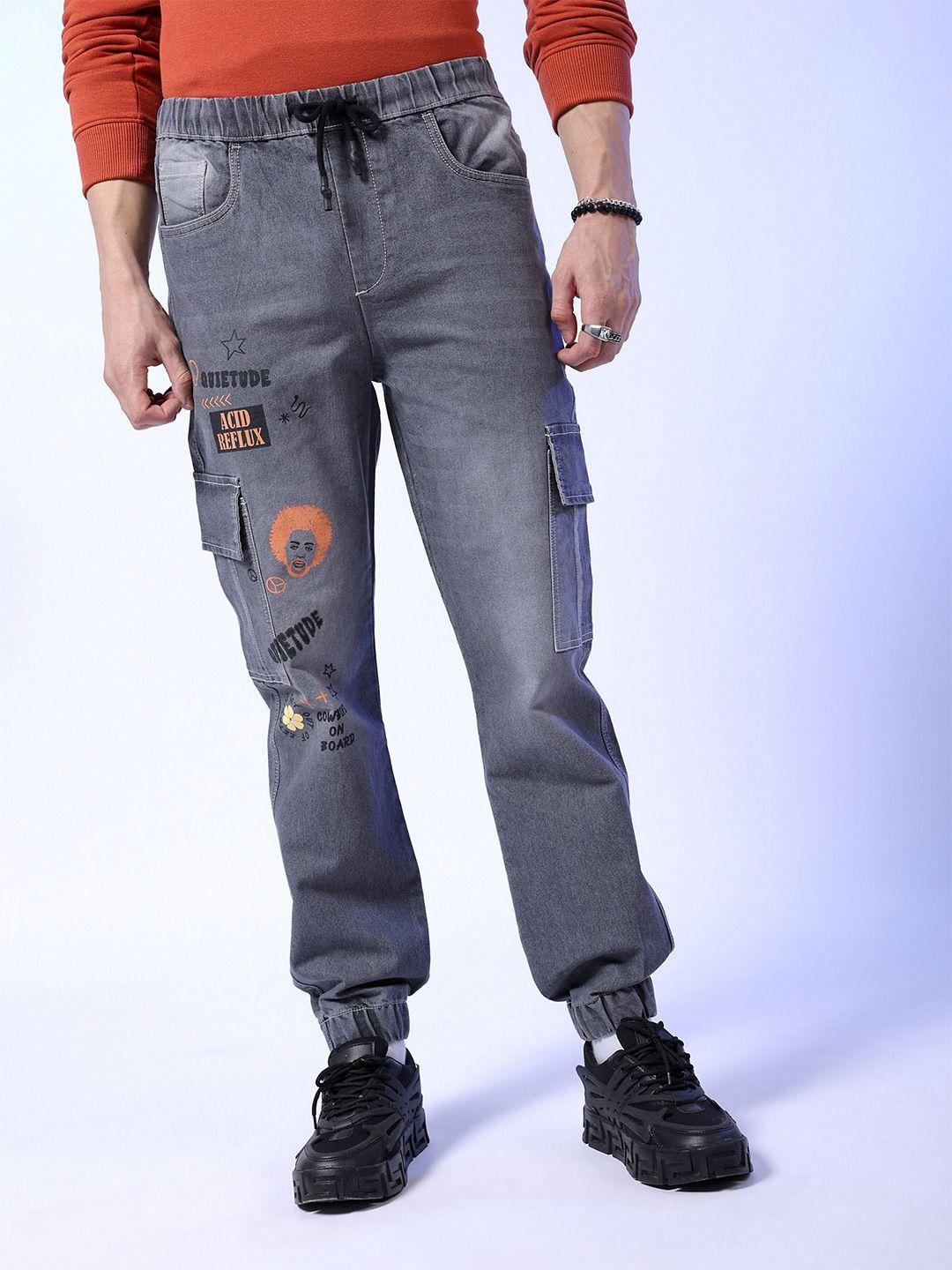 the indian garage co men mid-rise printed jogger fit heavy fade stretchable jeans
