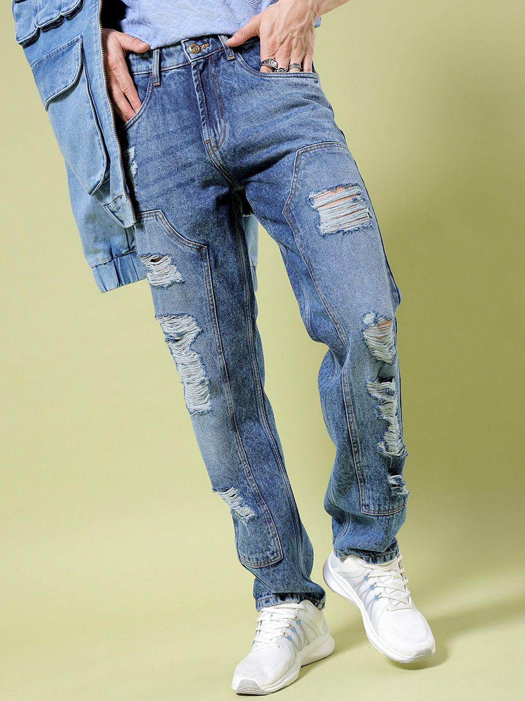 the indian garage co men straight fit highly distressed mid rise heavy fade cotton jeans