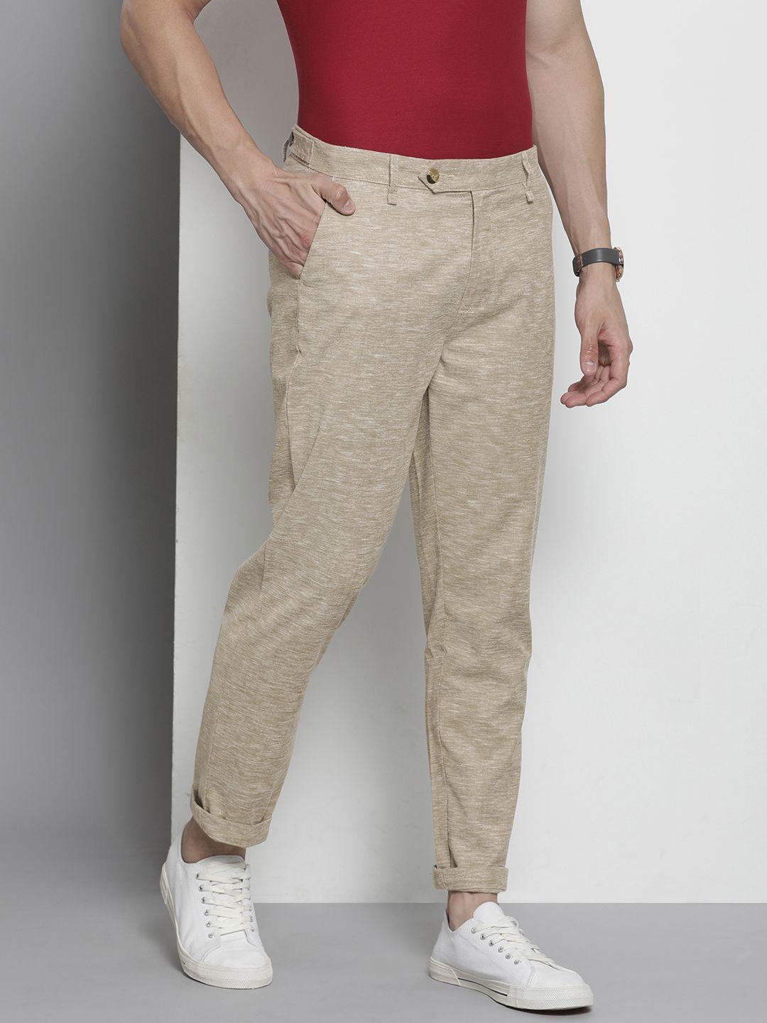 the indian garage co men textured slim fit trousers