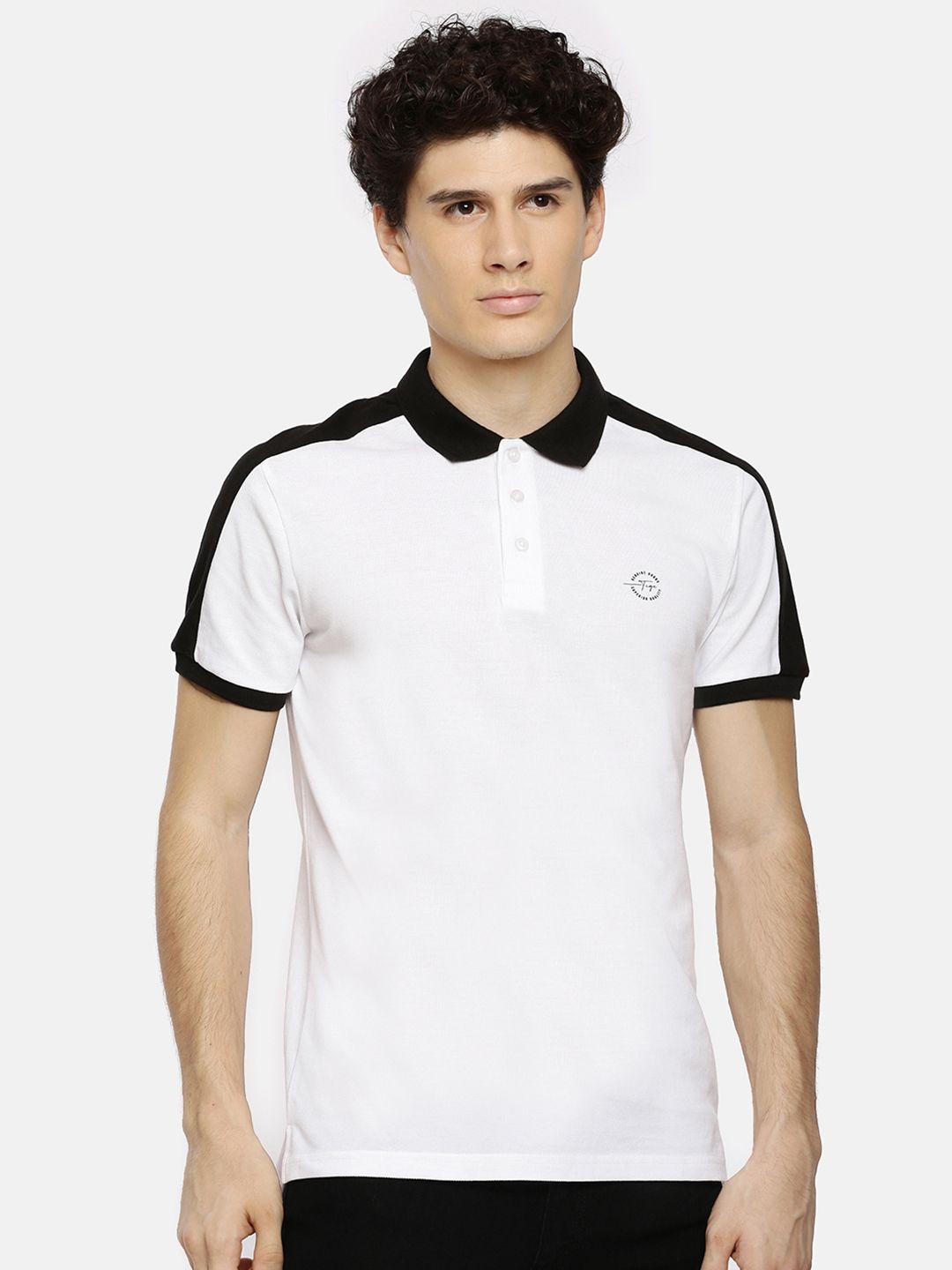 the indian garage co men white & black colourblocked polo collar t-shirt