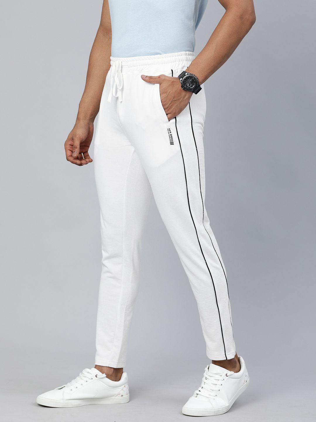 the indian garage co men white solid regular fit track pants with side stripes