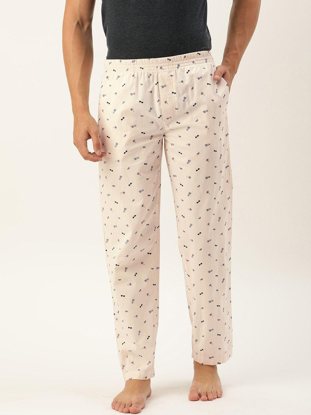 the indian garage co men's off-white and navy blue printed lounge pants