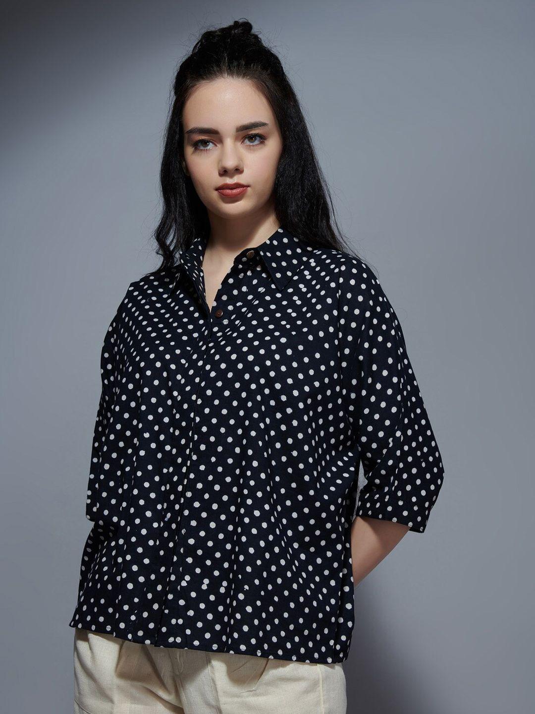 the kaatn trail black polka dot print shirt style cotton top