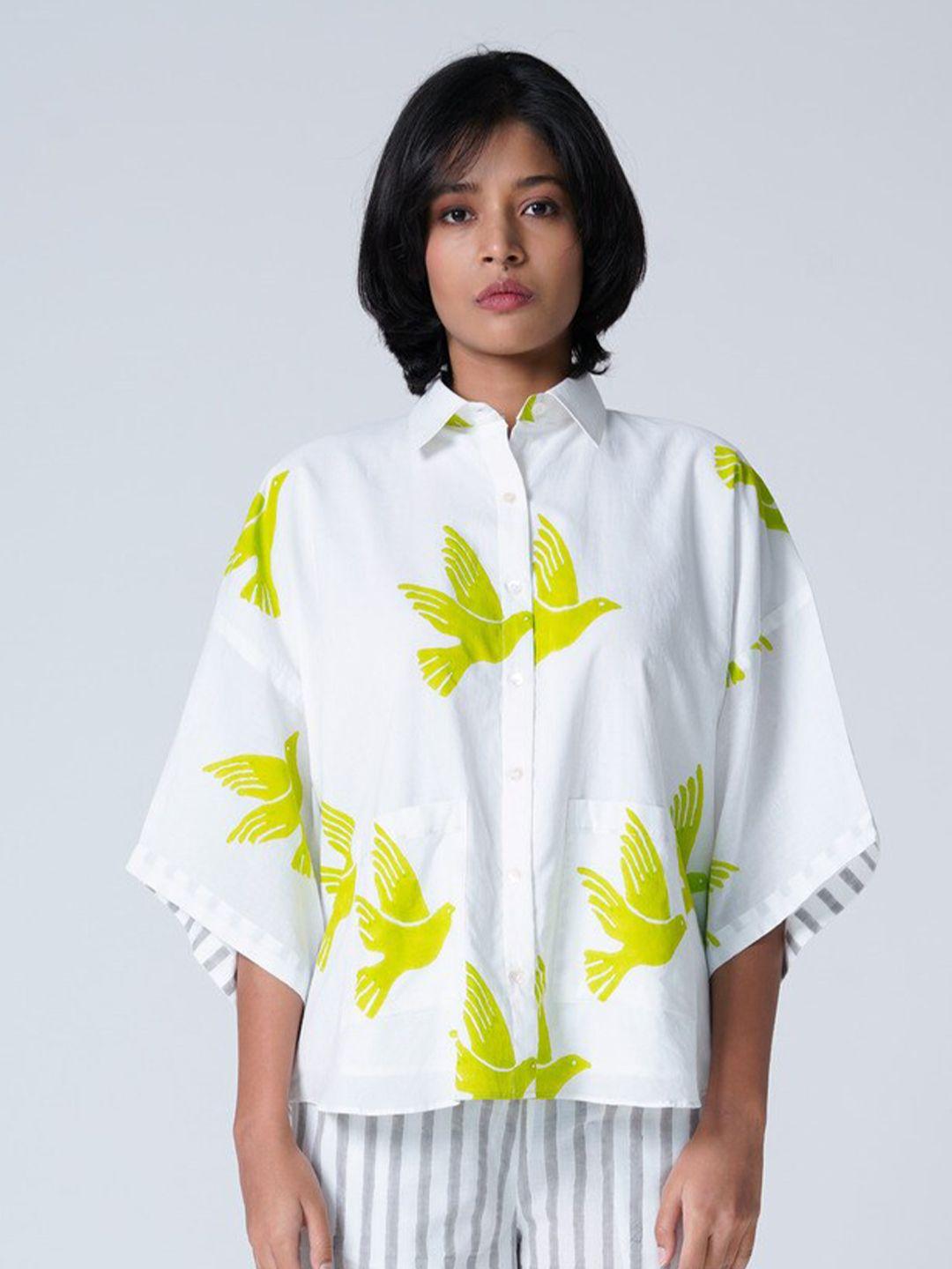 the kaatn trail conversational printed flared sleeves pure cotton top