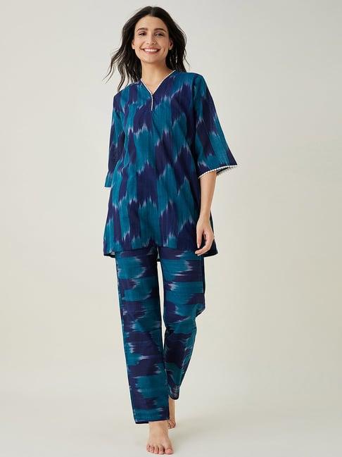 the kaftan company blue self design top with pyjamas