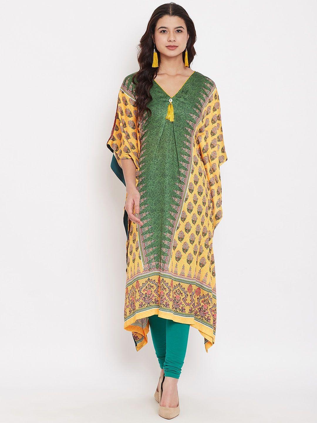 the kaftan company ethnic motifs printed v-neck flared sleeves satin kaftan kurta